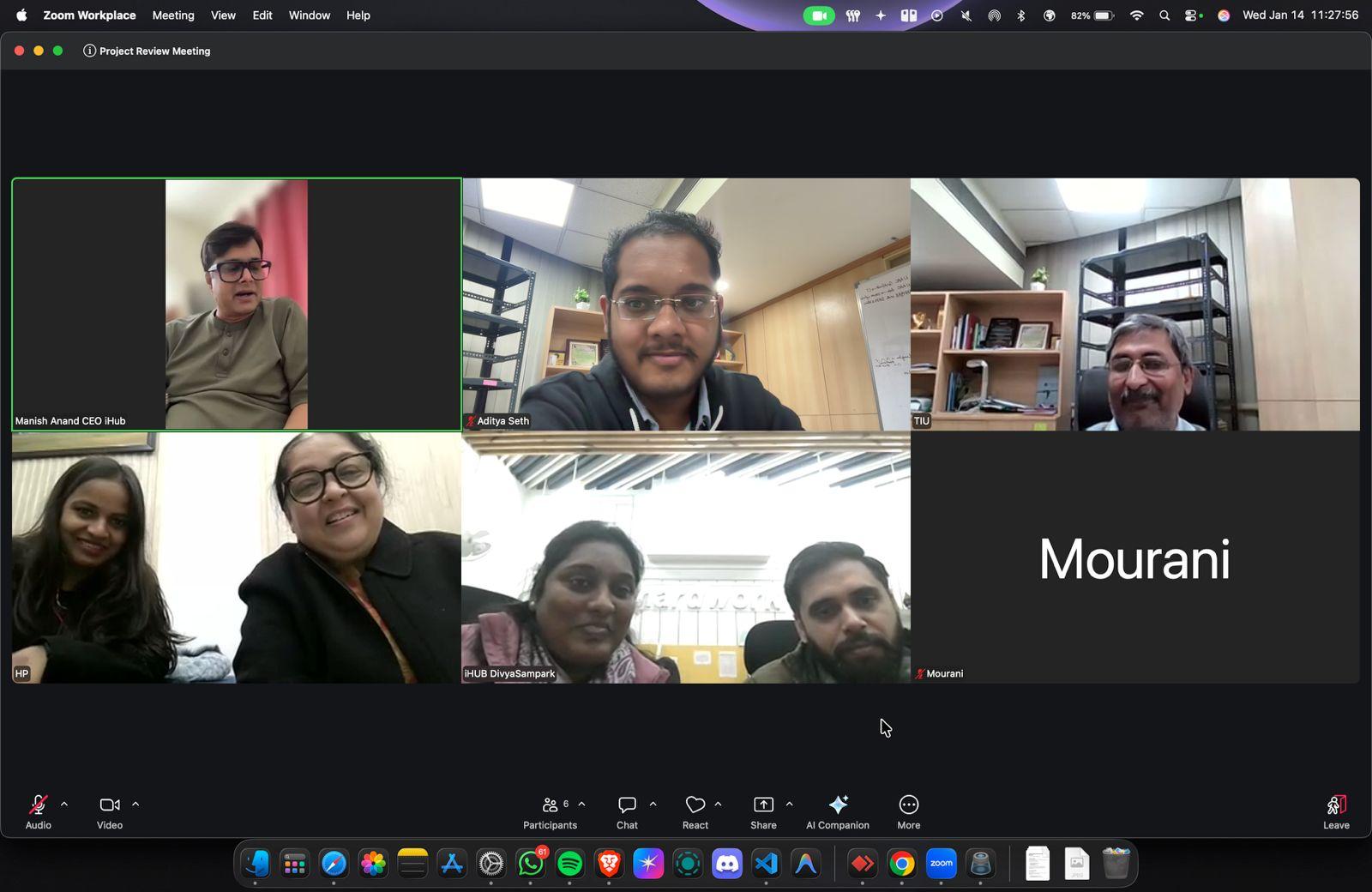 Zoom Workplace meeting window with multiple video participants during a remote review meeting under cognitive analysis