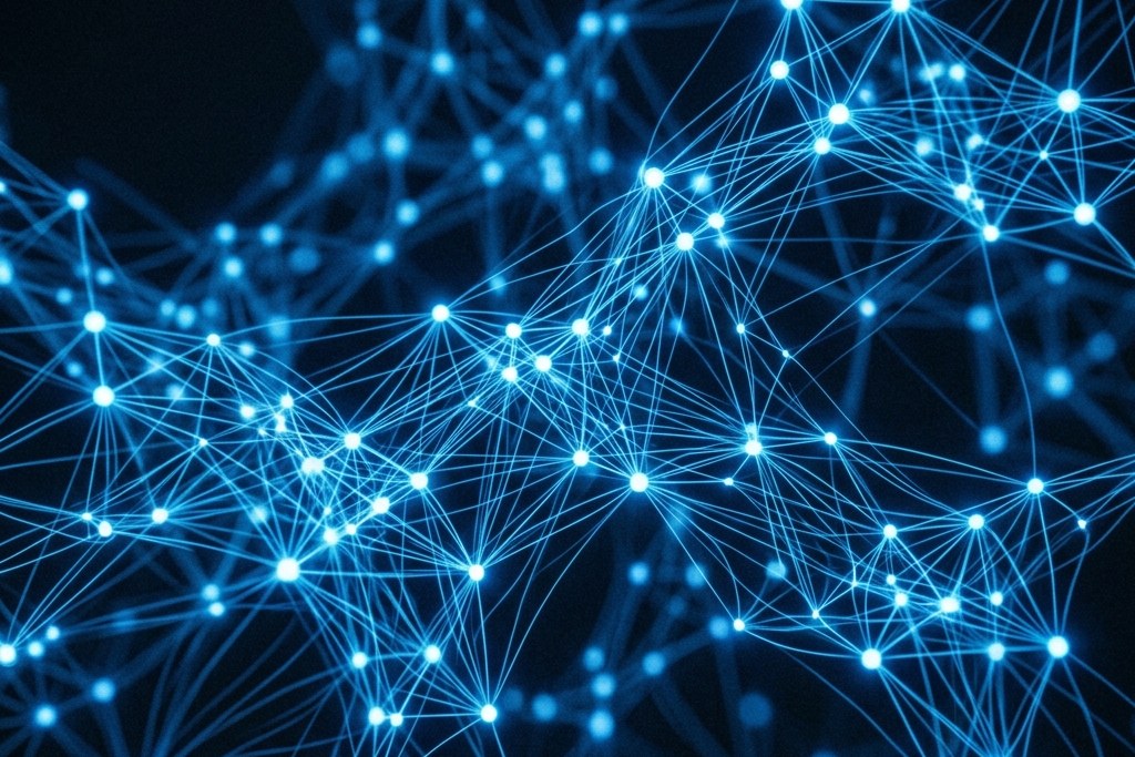 Blue abstract network of glowing lines and dots