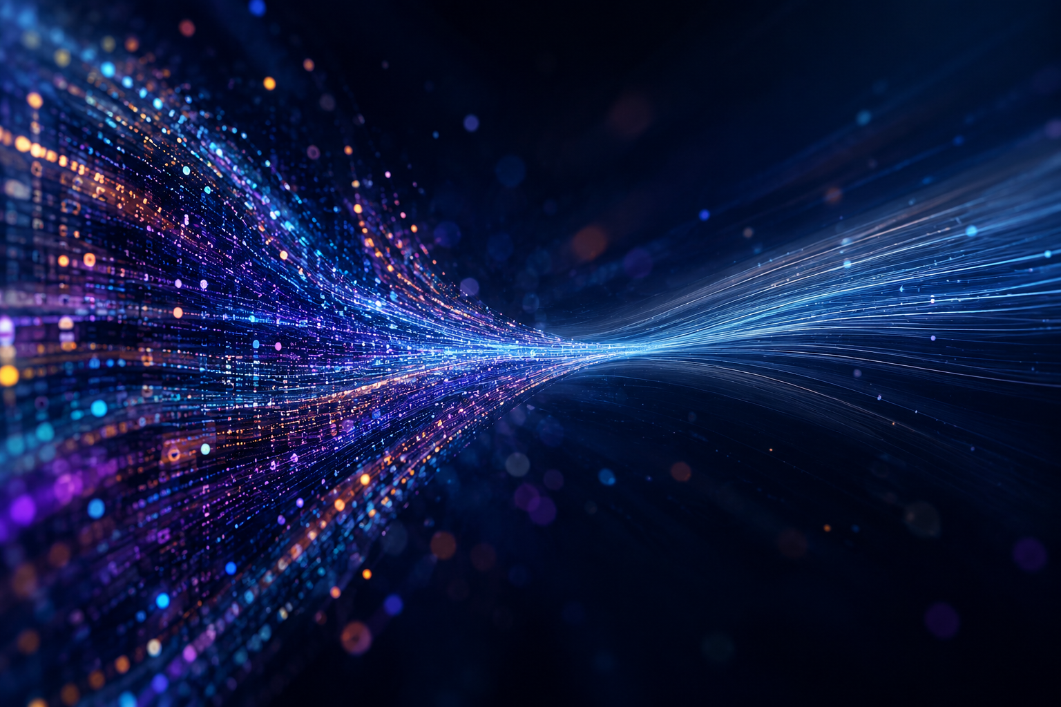 Abstract visualization of diverse legacy data streams converging into an intelligent AI classification flow.